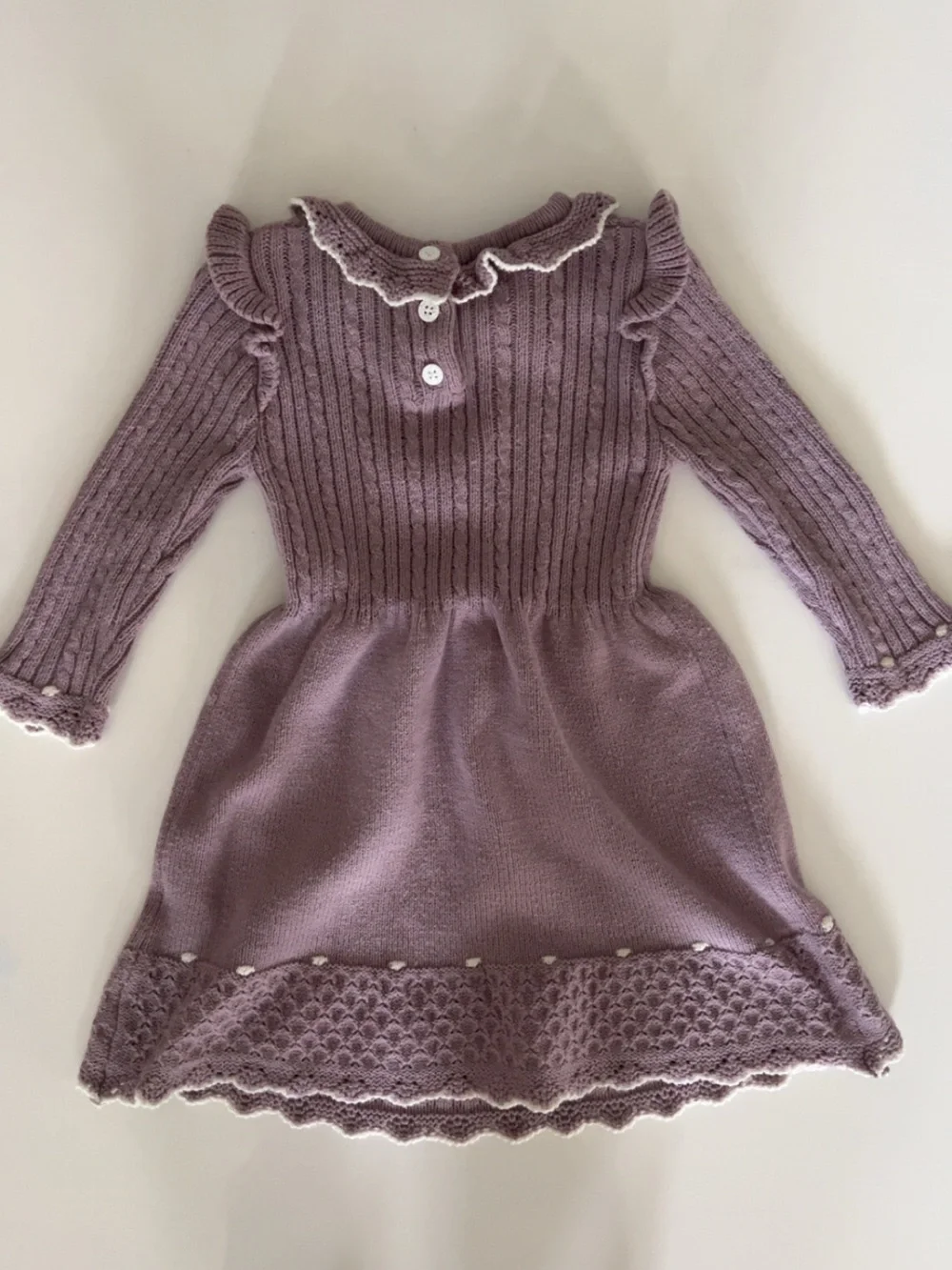 Girls' Lavender Knit Dress with cute detailing Trimmings